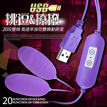 網愛族必備 USB 20段變頻震動磨砂雙跳蛋-紫色