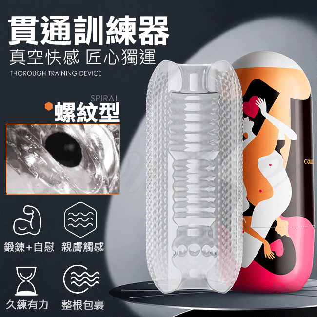 貫通訓練器 多橫紋通道顆粒刺激自慰訓練器-螺紋型